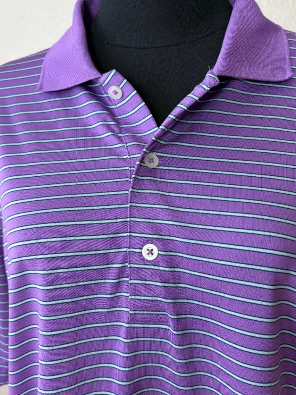Victoria National Golf Club Polo Shirt Mens M Purple Striped F&G Tech Golf